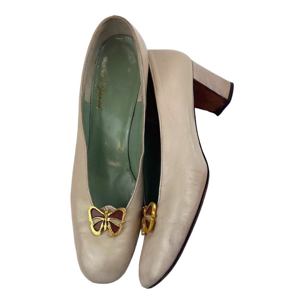Lord & Taylor Vintage Leather Pumps with Butterfly Accent Ladies Size7.5 AAA